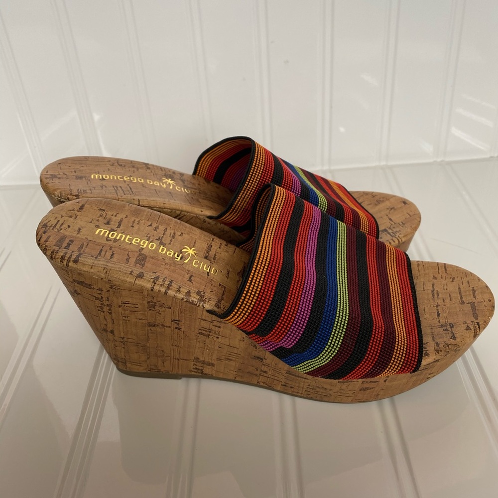 NWOT Montego Bay Club Elastic rainbow wedges